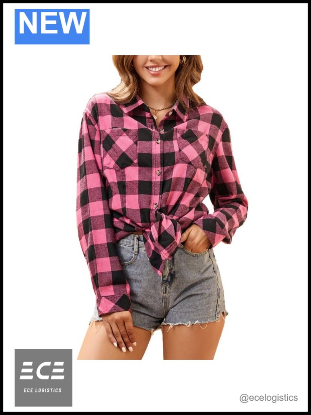 Damipow Women's Plaid Flannel Shirt Button Down Long Sleeve Casual Top